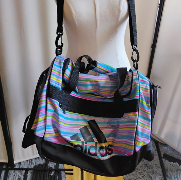 Adidas  Stripes Duffle Bag With Side Pockets EUC - Picture 1 of 6
